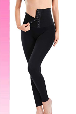 Siyah  Inceltici Sıkılaştırıcı Yüksek Bel Korse Ağraflı Tayt