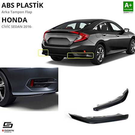 S-Dizayn Honda Civic FC5 ABS Plastik Arka Tampon Flap Parlak Siyah 2016-2021 A+Kalite