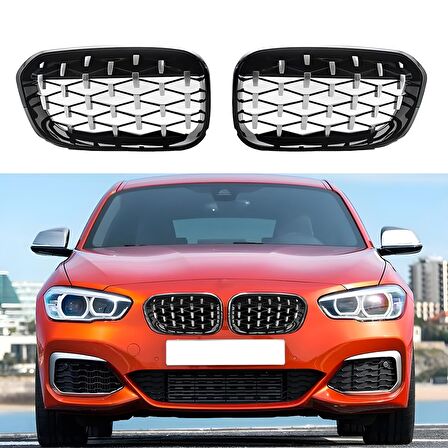 S-Dizayn Bmw 1 Serisi F20/F21 Ön Panjur Böbrek Parlak Siyah Çerçeveli Krom Diamond Model 2015-2019