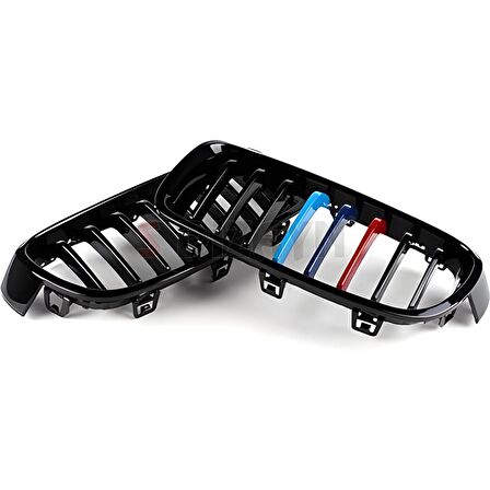S-Dizayn Bmw 3 Serisi F30/F31/F35 Ön Panjur Böbrek Parlak Siyah Piano Black M Renkli 11'li Düz Model 2012-2017