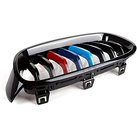 S-Dizayn Bmw 3 Serisi F30/F31/F35 Ön Panjur Böbrek Parlak Siyah Piano Black M Renkli 11'li Düz Model 2012-2017