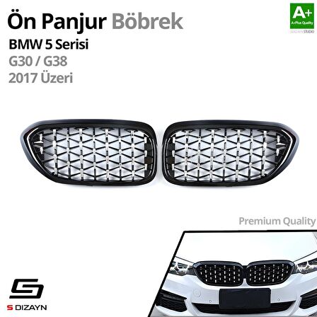 S-Dizayn Bmw 5 Serisi G30/G38 Ön Panjur Böbrek Parlak Siyah Çerçeveli Krom Diamond Model 2017 Üzeri