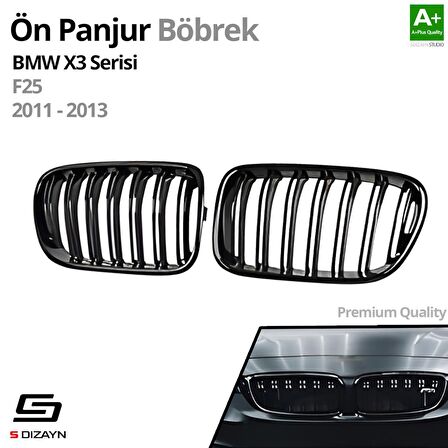 S-Dizayn Bmw X3 F25 Ön Panjur Böbrek Parlak Siyah Piano Black M X3 Model 2011-2013
