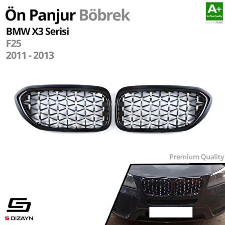 S-Dizayn Bmw X3 F25 Ön Panjur Böbrek Parlak Siyah Çerçeveli Krom Diamond Model 2011-2013