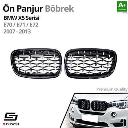 S-Dizayn Bmw X5 E70/E71/E72 Ön Panjur Böbrek Parlak Siyah Çerçeveli Krom Diamond Model 2007-2013