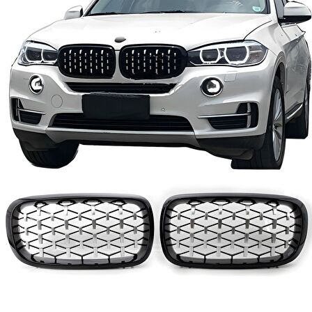 S-Dizayn Bmw X5 F15/F16 Ön Panjur Böbrek Parlak Siyah Çerçeveli Krom Diamond Model 2014-2016