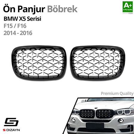 S-Dizayn Bmw X5 F15/F16 Ön Panjur Böbrek Parlak Siyah Çerçeveli Krom Diamond Model 2014-2016