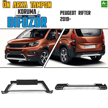 S-Dizayn Peugeot Rifter Ön ve Arka Tampon Koruma Difüzör Seti 2019 Üzeri A+ Kalite