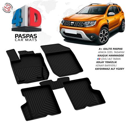 Dacia Duster 4X2 4D Araca Özel Havuzlu Kauçuk Paspas 2018 ve Üzeri