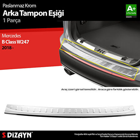 S-Dizayn Mercedes B Class W247 Krom Arka Tampon Eşiği 2018 Üzeri