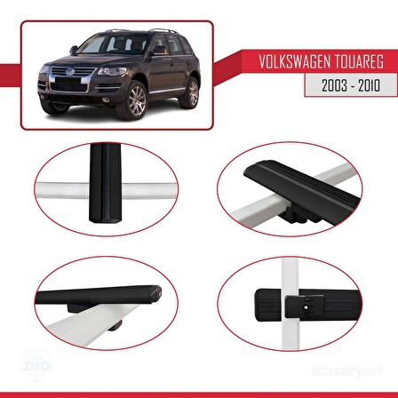 Volkswagen Touareg 2003-2010 Arası ile uyumlu Basic Model Ara Atkı Tavan Barı SİYAH 3 ADET