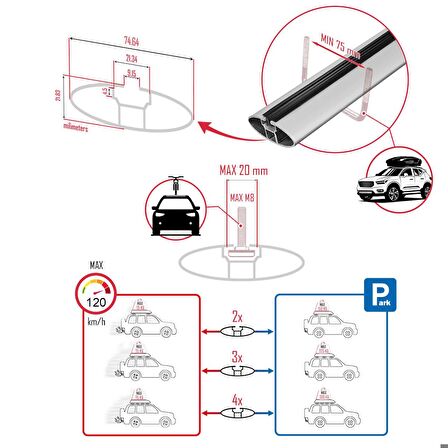 Volkswagen Taos 2021 ve Sonrası ile uyumlu Basic Model Ara Atkı Tavan Barı GRİ 3 ADET