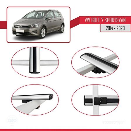 Volkswagen Golf 7 SPORTSVAN 2014-2020 Arası ile uyumlu Basic Model Ara Atkı Tavan Barı GRİ 3 ADET