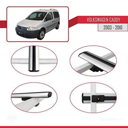 Volkswagen Caddy 2003-2010 Arası ile uyumlu Basic Model Ara Atkı Tavan Barı GRİ 3 ADET