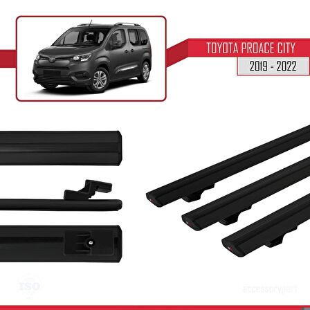Toyota Proace City 2019-2022 Arası ile uyumlu Basic Model Ara Atkı Tavan Barı SİYAH 3 ADET