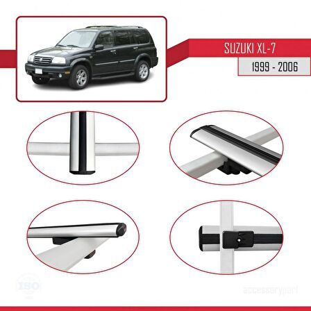 Suzuki XL-7 1999-2006 Arası ile uyumlu Basic Model Ara Atkı Tavan Barı GRİ 3 ADET