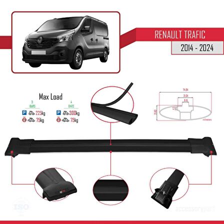 Renault Trafic 2014 ve Sonrası ile uyumlu FLY Model Ara Atkı Tavan Barı SİYAH 4 ADET BAR