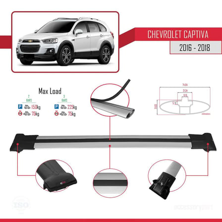 Chevrolet Captiva 2016-2018 Arası ile uyumlu FLY Model Ara Atkı Tavan Barı GRİ