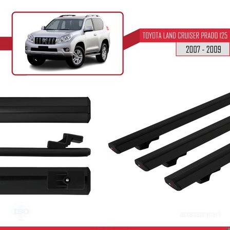Toyota Land Cruiser Prado (J125) 2007-2009 Arası ile uyumlu Basic Model Ara Atkı Tavan Barı SİYAH 3 ADET