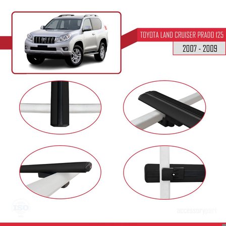 Toyota Land Cruiser Prado (J125) 2007-2009 Arası ile uyumlu Basic Model Ara Atkı Tavan Barı SİYAH 3 ADET