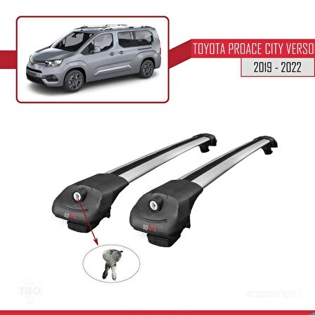 Toyota Proace City Verso 2019-2022 Arası ile uyumlu ACE-1 Ara Atkı Tavan Barı GRİ