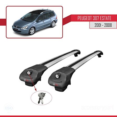 Peugeot 307 SW 2001-2008 Arası ile uyumlu ACE-1 Ara Atkı Tavan Barı GRİ