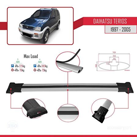 Daihatsu Terios 1997-2005 Arası ile Uyumlu FLY Model Ara Atkı Tavan Barı GRİ 3 ADET BAR
