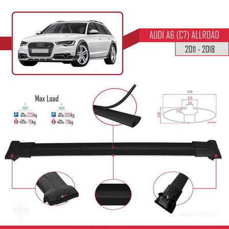 Audi A6 (C7) Allroad 2011-2018 Arası ile uyumlu FLY Model Ara Atkı Tavan Barı SİYAH 3 ADET BAR