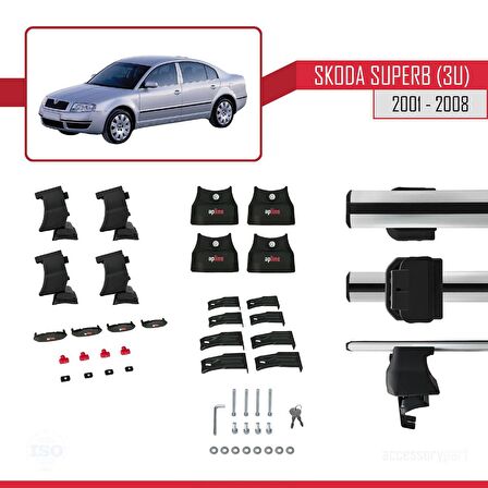 Skoda Superb (3U) 2001-2008 Arası ile uyumlu ACE-4 Ara Atkı Tavan Barı GRİ