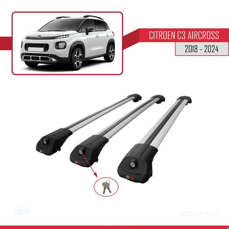 Citroen C3 Aircross 2018 ve Sonrası ile uyumlu ACE-1 Ara Atkı Tavan Barı GRİ 3 ADET BAR