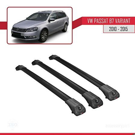 Volkswagen Passat (B7) VARIANT 2010-2015 Arası ile uyumlu ACE-1 Ara Atkı Tavan Barı SİYAH 3 ADET BAR