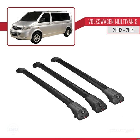 Volkswagen Multivan (T5) 2003-2015 Arası ile uyumlu ACE-1 Ara Atkı Tavan Barı SİYAH 3 ADET BAR