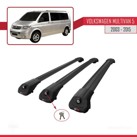 Volkswagen Multivan (T5) 2003-2015 Arası ile uyumlu ACE-1 Ara Atkı Tavan Barı SİYAH 3 ADET BAR