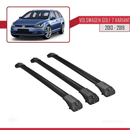 Volkswagen Golf 7 VARIANT 2013-2019 Arası ile uyumlu ACE-1 Ara Atkı Tavan Barı SİYAH 3 ADET BAR