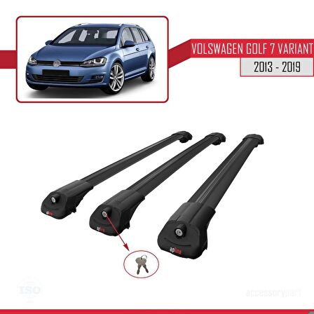 Volkswagen Golf 7 VARIANT 2013-2019 Arası ile uyumlu ACE-1 Ara Atkı Tavan Barı SİYAH 3 ADET BAR