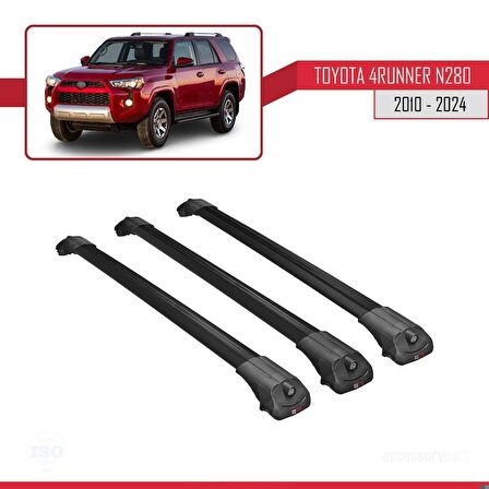 Toyota 4Runner (N280) 2010 ve Sonrası ile uyumlu ACE-1 Ara Atkı Tavan Barı SİYAH 3 ADET BAR