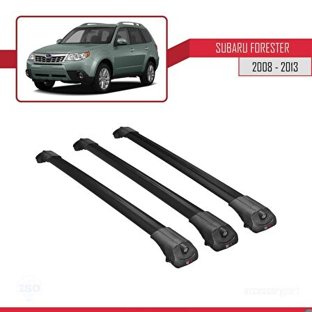 Subaru Forester 2008-2013 Arası ile uyumlu ACE-1 Ara Atkı Tavan Barı SİYAH 3 ADET BAR