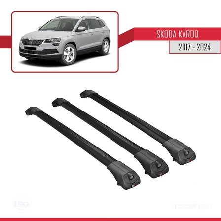 Skoda Karoq 2017 ve Sonrası ile uyumlu ACE-1 Ara Atkı Tavan Barı SİYAH 3 ADET BAR