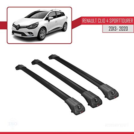 Renault Clio SPORT TOURER 2013-2020 Arası ile uyumlu ACE-1 Ara Atkı Tavan Barı SİYAH 3 ADET BAR
