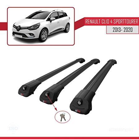 Renault Clio SPORT TOURER 2013-2020 Arası ile uyumlu ACE-1 Ara Atkı Tavan Barı SİYAH 3 ADET BAR