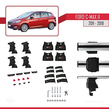 Ford C-Max II 2011-2018 Arası ile uyumlu ACE-4 Ara Atkı Tavan Barı GRİ