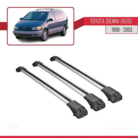 Toyota Sienna (XL10) 1998-2003 Arası ile uyumlu ACE-1 Ara Atkı Tavan Barı GRİ 3 ADET BAR