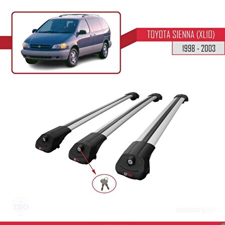 Toyota Sienna (XL10) 1998-2003 Arası ile uyumlu ACE-1 Ara Atkı Tavan Barı GRİ 3 ADET BAR