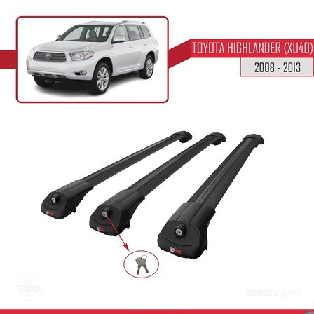 Toyota Highlander (XU40) 2008-2013 Arası ile uyumlu ACE-1 Ara Atkı Tavan Barı SİYAH 3 ADET BAR