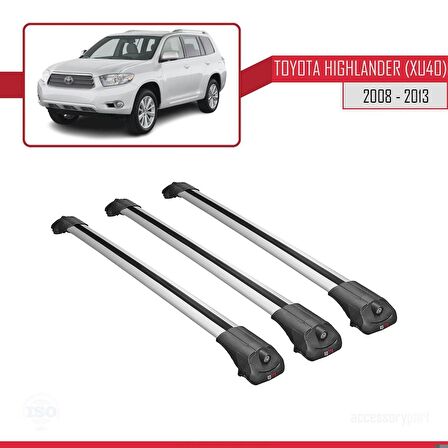 Toyota Highlander (XU40) 2008-2013 Arası ile uyumlu ACE-1 Ara Atkı Tavan Barı GRİ 3 ADET BAR