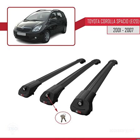 Toyota Corolla Spacio (E120) 2001-2007 Arası ile uyumlu ACE-1 Ara Atkı Tavan Barı SİYAH 3 ADET BAR