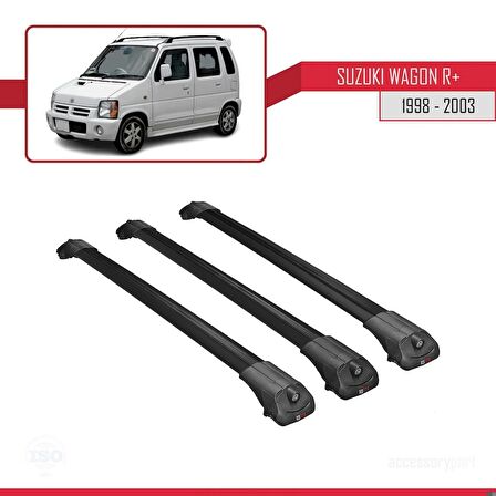 Suzuki Wagon R+ 1998-2003 Arası ile uyumlu ACE-1 Ara Atkı Tavan Barı SİYAH 3 ADET BAR
