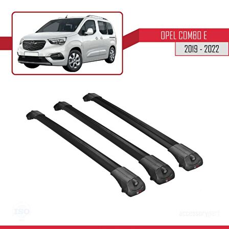 Opel Combo (E) 2019-2022 Arası ile uyumlu ACE-1 Ara Atkı Tavan Barı SİYAH 3 ADET BAR
