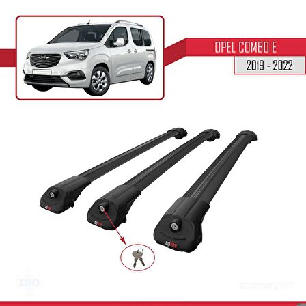Opel Combo (E) 2019-2022 Arası ile uyumlu ACE-1 Ara Atkı Tavan Barı SİYAH 3 ADET BAR