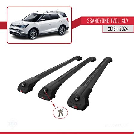 Ssangyong Tivoli XLV 2016 ve Sonrası ile uyumlu ACE-1 Ara Atkı Tavan Barı SİYAH 3 ADET BAR